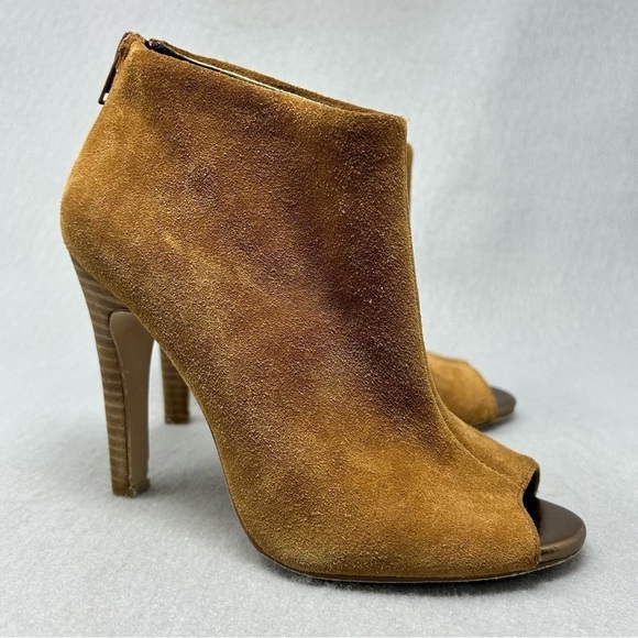 Julianne Hough Camel Suede Women's Angela Zip Open Toe Booties Sz 5B - Picture 2 of 11